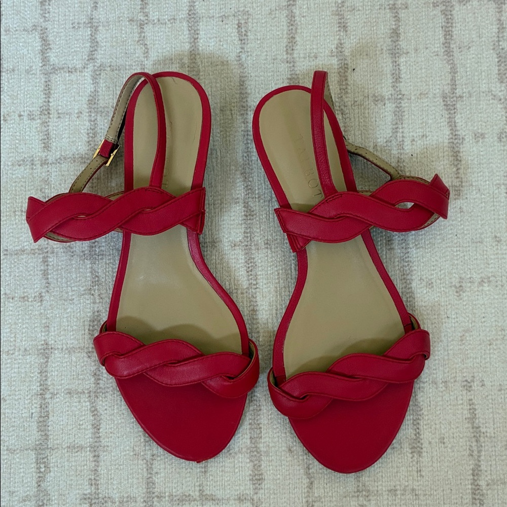 EUC Talbots red capri twist wedge 7 Wide sandals - Picture 3 of 4